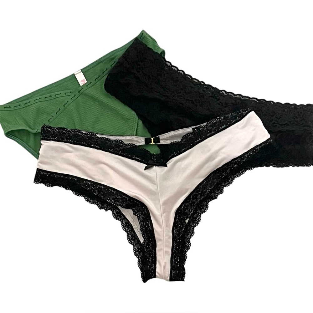 Victoria’s Secret Lace Trimmed Panties Set - Black, Pink, Green, Like New